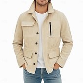 levne Faux semišové bundy-Pánské Bunda z umělého semiše Rüzgarlık Hnědá semišová bunda Ležérní Běžné / Denní Rüzgarlık Slátanina Elastický pas Zima Jaro &amp; podzim Pevná barva Vinobraní Módní Košilový límec Standardní Hněd