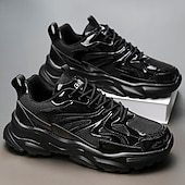 economico Sneakers Casual-Sneakers da uomo color oro metallizzato con suola spessa e finitura riflettente, scarpe da corsa alla moda con lacci per abbigliamento streetwear, da festa e casual