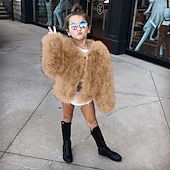 preiswerte Mädchen Kunstpelzmäntel-Kinder Mädchen Kunstpelzmantel Einfarbig Mode Schule Mantel Oberbekleidung Ab 4 Jahren Herbst Schwarz Weiß Kamel