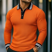 levne Pánské klasické polo-Pánské Waffle Polo košile S texturou Ležérní Sport Klopa Dlouhý rukáv Módní Základní Barevné bloky Slátanina Barevné bloky Podzim Zima Jaro &amp; podzim Slim Bílá Námořnická modř Waffle Polo košile