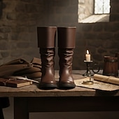 baratos Botas para Homem-Botas masculinas estilo pirata medieval de couro sintético marrom – botas dobráveis de cano alto para cosplay, feiras renascentistas e eventos temáticos