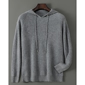 Недорогие Мужской шерстяной свитер-мужской свитер из чистой шерсти премиум-класса, кашемир, классический трикотажный свитер с капюшоном и завязками, мягкий, теплый, дышащий