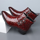 Недорогие Платье ботинки-Мужские коричневые ботинки с двойной пряжкой, верх с тиснением под крокодиловую кожу, стильный формальный дизайн для деловых встреч, свадеб и особых случаев.