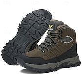voordelige Winter- en sneeuwlaarzen-beige en zwarte waterdichte wandelschoenen voor heren met antislipzool en warme voering, outdoor trekkingschoenen voor winterkamperen en bergavonturen