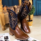 olcso Prémium bőrcsizma-férfi prémium bőr western cowboy csizma – klasszikus barna színű, bonyolult varrással, tökéletes western stílushoz, rodeókhoz és hétköznapi viselethez