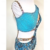 cheap Competition Dress-Women's Latin Dance Dress Blue Rhinestone Cutout Bodycon Fringe Costume for Cha Cha Samba Paso Doble Performance Competition