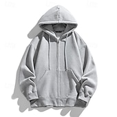 economico felpe con cappuccio da uomo di base-Per uomo Felpa con cappuccio Felpa con cappuccio a zip intera Aalbicocca Nero Bianco Vino Blu marino Con Cappuccio Semplice Coulisse Con zip Tasca Sport &amp; Outdoor Quotidiano Ferie Poliestere