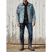 billiga Cowboy &amp; Western Boots-herr western cowboystövlar med fyrkantig tå slip-on halvhög vad ridstövlar avslappnade lantliga skor för dagligt bruk