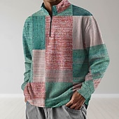 abordables Geometric Pattern-Men's Plaid Sweatshirt Fashion Daily Classic Casual Long Sleeve Stand Collar Quarter Zip Outdoor Home Office Work Blue Purple Green Zip Up Fall Winter Designer S M L XL XXL XXXL