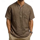 levne Pánské popover košile-Pánské Košile Popover košile Letní košile Košile pro volný čas Plážová košile Černá Bílá Světle zelená Tmavě zelená Fialová Krátký rukáv Bez vzoru Kulatý límeček Dovolená Havajské Kapsy Oblečení