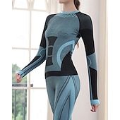 cheap Tops-Women's Baselayer Thermal Shirts Long Sleeve Crew Neck Top Outdoor Thermal Warm Winter Autumn / Fall Chinlon Patchwork Black Pink Blue Ski / Snowboard Tennis Winter Sports