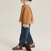 voordelige Meisjes Leren Jassen-Kinderen Voor meisjes Kunstsuède jasje Fleecejack Jack Effen Kleur Modieus Zak Houd Warm Windbestendig: Buiten jas bovenkleding 4-12 jaar Herfst Bruin