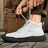 economico Stivaletti alla caviglia-scarponi da trekking bianchi da uomo fatti a mano: design in similpelle resistente e confortevole, perfetti per le avventure all'aria aperta e per l'uso quotidiano