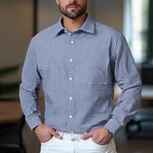 cheap Men's Dress Shirts-Men's Shirt Dress Shirt Button Up Shirt Plaid Wedding Daily Blue Sky Blue Dark Blue Long Sleeve Turndown Spring Fall Clothing Apparel Front Pocket