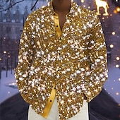 preiswerte Weihnachtslicht-Outfit-Weihnachten Herren glückliches neues Jahr Weihnachtslicht Hemd Knopfhemd Langarm Modisch lässig Outdoor Ferien Frühling Herbst Umlegekragen 3D-Druck Hemden mit Kragen Rote Purpur Gold