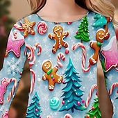 cheap Kid&#039;s Christmas Dresses-Christmas Girls&#039; 3D Graphic Christmas Tree Gingerbread Dress Ruffle Dress Long Sleeve Spring Fall Vacation Daily Holiday Beautiful Sweet Kids 4-12 Years Casual Dress Knee-length Regular Fit