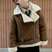 preiswerte Jungen Lederjacken-Kinder Jungen Jacke aus Wildlederimitat Fleecejacke Jacke Oberbekleidung Einfach Langarm Reißverschluss warm halten Winddicht Mantel Täglich Mode Lässig Kamel Braun Herbst Winter 4-12 Jahre