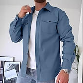 preiswerte Flanellhemden-Herren Hemd Freizeithemd Flanellhemd Knopfhemd Overshirt Schwarz Marineblau Beige Langarm Einfach Kragen Täglich Ausgehen Bekleidung Mode Lässig