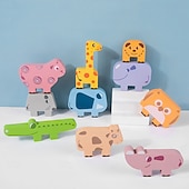 זול פאזלים-צעצועי עץ להערמת חיות לפעוטות - קוביות איזון מונטסורי - משחק הערמה חינוכי לילדים 3