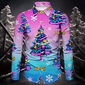 olcso Ingek-Karácsony Hosszú ujjak Gombos ing Karácsonyfák hópelyhek Grafikus Újdonságok Vicces mert Férfi Felnőttek 3D nyomtatás mert Karácsony Farsang Újév Parti