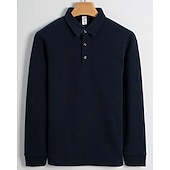 abordables Tapas-Men's Hiking top Polo Shirt Cotton Shirt Long Sleeve Turndown Top Outdoor Thermal Warm Winter Autumn / Fall Polyester Black White Dark Blue Gym Workout Traveling