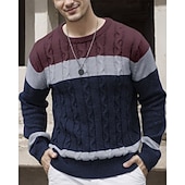 tanie sweter męski sweter-Męskie Sweter sweter Sweter z dzianiny Prążkowany Robić na drutach Zwykłe topy Dzianiny Kolorowy blok Półgolf Moda Podstawowy Urlop Dzienne zużycie Odzież Jesień Zima Biały Czerwony S M L