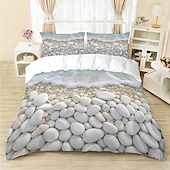 cheap Duvet Cover Sets-Beach Pebble Print 3-Piece Down Duvet Cover Set for Queen Bed, Soft Comforter Cover with 2 Pillowcases – Hotel &amp; Guest Room Bedding, Cozy &amp; Comfortable