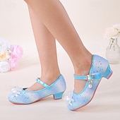 זול נעלי נסיכה לילדים-נעלי מרי ג'יין נוצצות לבנות עם פפיון ופנינים - צבעי הקשת בענן, עקב נוח