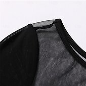 economico Sala da Ballo Standard-abito da ballo da sala con maniche trasparenti per donna - abito a trapezio con maniche lunghe e dettagli in velluto per competizioni, eventi di ballo latino e danza - nero