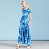 Χαμηλού Κόστους Πρότυπη Αίθουσα Χορού-Γυναικείο φόρεμα χορού με πουά και έξω τους ώμους - φόρεμα σε γραμμή Α για διαγωνισμούς, λάτιν και χορευτικές εκδηλώσεις - ροζ &amp;λευκό