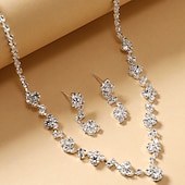 economico Collana da donna-elegante set di gioielli in argento con strass: collana, bracciale e orecchini pendenti in cristallo scintillante per donna