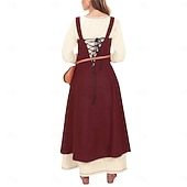 Χαμηλού Κόστους Φορέματα-γυναικεία μεσαιωνική ποδιά βίκινγκ φόρεμα με δεμένη πλάτη τουνίκ σετ φόρεμα 2 τμχ για larp ren faire αποκριάτικο φόρεμα για πάρτι της αναγέννησης