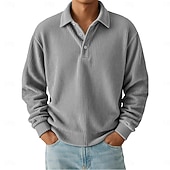 economico Polo classica da uomo-Per uomo Camicia di Velluto a Coste Testurizzato Casuale Sportivo Bavero Manica Lunga Moda Essenziale Blocco di colori Bottoni Caldo Autunno Primavera &amp; Autunno Vestibilità regolare Nero Blu scuro