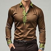 economico Camicia in Raso da Uomo-Per uomo Stampa Floreale Etnico Fiori Camicia Camicia in raso Camicia elegante Manica Lunga Vintage Retrò Vacanza Abbigliamento Quotidiano Estate Primavera Autunno Collo ripiegato Stampa 3D Camicie