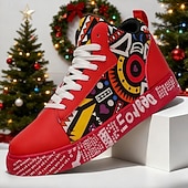 お買い得  カジュアルスニーカー-大胆なデザインのメンズの赤と白のグラフィックハイトップスニーカー。カジュアルな外出、パーティー、普段使いにぴったりのトレンディなストリートスタイル。