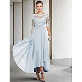 A-Linje Mor til Bruden Kjole Bryllup Gjest Elegant Pluss Størrelse Høy Lav V-hals Asymmetrisk Ankellengde Chiffon Blonder Halv Ermel med Perler Applikasjoner billige Ankellengde-A-Linje Mor til Bruden Kjole Bryllup Gjest Elegant Pluss Størrelse Høy Lav V-hals Asymmetrisk Ankellengde Chiffon Blonder Halv Ermel med Perler Applikasjoner