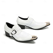 halpa Ensiluokkaiset nahkaiset loaferit-Miesten valkoiset kaksoishihnalliset nahkaiset juhlakengät metallisella kärjellä, 100% naudannahasta valmistetut juhlakengät häihin, lavaesityksiin ja juhliin