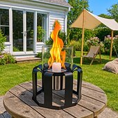 お買い得  キャンプ用品-キャンプ用のガラステーブルとリモコン付きの卓上ファイヤーピット屋外ファイヤーピット