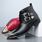 halpa Miesten joulukengät-Punaiset keinonahkaiset krokotiilikuvioiset miesten kengät, joissa kaksoissolki – ylelliset juhlakengät joulujuhliin ja tyylikkäisiin iltatilaisuuksiin