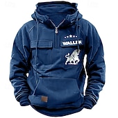 economico felpe 3d da uomo-Per uomo Felpa con cappuccio Felpa con cappuccio e zip corta Nero Rosa Vino Blu Verde Con Cappuccio Bandiera Nazionale Coulisse Tasca Sport &amp; Outdoor Quotidiano Ferie Streetwear Essenziale Casual