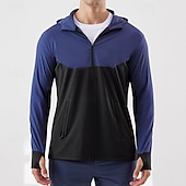 tanie Kurtki biegowe-Męskie Kolorowy blok Kurtka sportowa Jesień / Zima Kaptur Długi rękaw Athleisure Ochrona przed słońcem Lekki Siłownia Piesze wycieczki Bieganie Trening Joga Czarny Niebieski Ciemnoniebieski Odzie