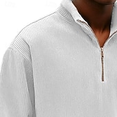 voordelige Basis Sweatshirts-Voor heren Sweatshirt Corduroy Trui met capuchon Stoppen Sweatshirt met kwartrits Wit Opstaande boord Effen Vetoketju Met Textuur Casual Dagelijks Sport &amp; Outdoor Streetwear Stoer Sportkleding Lente