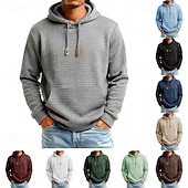 preiswerte Einfache Sweatshirts-Herren Kapuzensweatshirt Waffle Kapuzensweatshirt Pullover Kapuzensweatshirt Aprikose Weinrot Schwarz Weiß Marineblau Mit Kapuze Einfach Kängurutasche Strukturiert Sport &amp; Outdoor Lässig Täglich