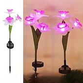 cheap Ground Lights-Solar Lights, 3-Head-Daffodil Flower Solar Lights, Landscape Lights, LED Outdoor Solar Powered Garden Lights, Waterproof Flower Lights, Landscape Stake Light for Yard, Pathway, Patio Decor