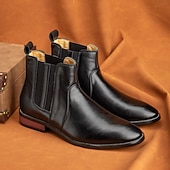 お買い得  チェルシーブーツ-メンズブラウンフェイクレザーチェルシーブーツ - スタイリッシュなスリッポンデザイン、快適で多用途、フォーマルやスマートカジュアルなシーンに最適