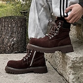 Χαμηλού Κόστους Μπότες εργασίας-Ανδρικά χακί σουέτ μποτάκια εργασίας μέχρι τον αστράγαλο με στιβαρή σόλα και απαλή εσωτερική επένδυση, ελαφριά, casual μπότες εξωτερικού χώρου για φθινοπωρινή και χειμερινή χρήση.