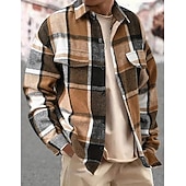 olcso flanel ingek-Férfi Ing Flannel ing Gombos póló Overshirt Sárga Arcpír rózsaszín Narancssárga Világos szürke Sötétszürke Hosszú ujj Kockás Térfogatcsökkenés Hétköznapi Napi Ruházat Meleg Divat