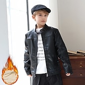 economico Giubbotti di Pelle per Ragazzi-Bambini Ragazzi Giacca in pelle nera Giacca in pile Giacca di pelle Capispalla Semplice Manica Lunga Con zip Impermeabile Tenere al caldo Antivento Cappotto Quotidiano Moda Casual Nero Autunno Inverno