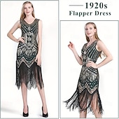 economico Abiti degli anni '20-Set Anni Ruggenti Anni 1920 Lunghezza al ginocchio Abito Flapper Abito da cocktail Costume di fantasia con accessori Senza maniche Il grande Gatsby Ragazza Flapper Paillettes Frangia con nappe Scollo