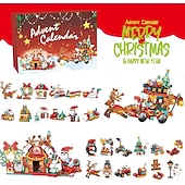 billiga Adventskalender-Jul adventskalender byggklossar för barn julnedräkning present, överraskningsleksak presentask för pojkar flickor ålder 6-12, 6-i-1 jultomten, julgran, tåg &amp;husbyggset, julklapp för barn från 6 år